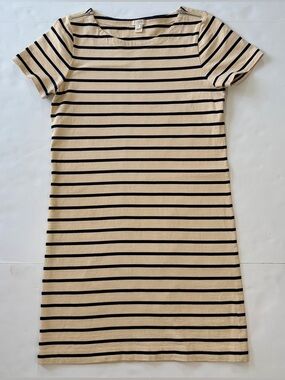 J. Crew Off White & Blue Striped Short-Sleeve Dress Knee Length Sz S 100% Cotton